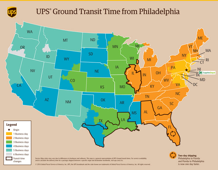 TanklessParts.com UPS shipping map