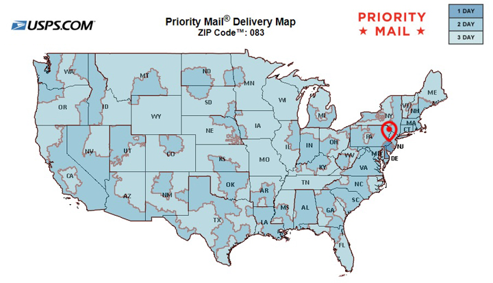 TanklessParts.com USPS shipping map